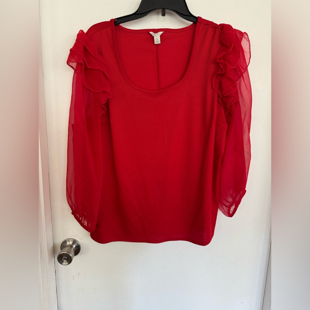 Cato Vibrant Red Sheer Ruffle Blouse